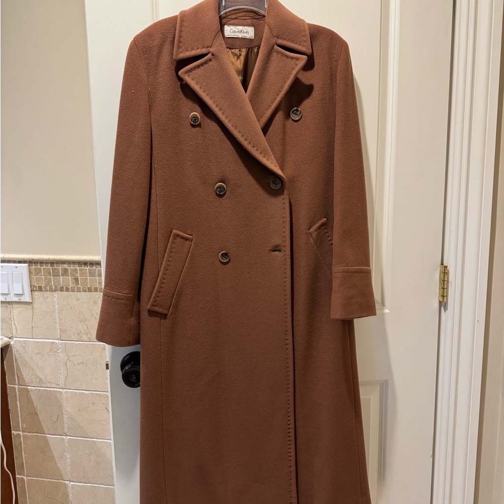 Calvin Klein Women's Camel Double-Breasted Trench Coat